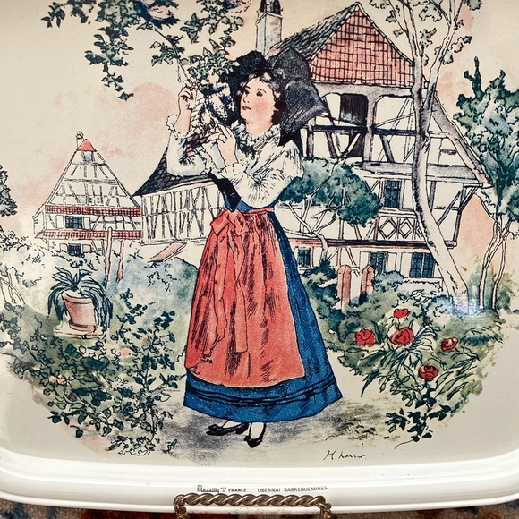 VINTAGE MASSILLY FRANCE OBERNAI SARREGUEMINES M LARRY METAL TRAY 12x9.5 - Picture 12 of 16